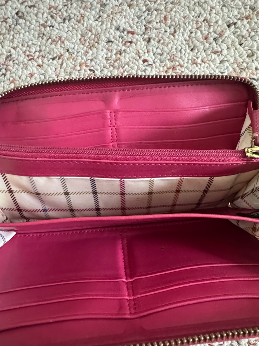 Coach Brown Signature Wallet with Pink Stripe and Red Trim - Picture 2 of 4